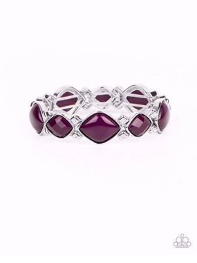 B-77 Plum Gemstone-Accent Silver Stretch Bracelet